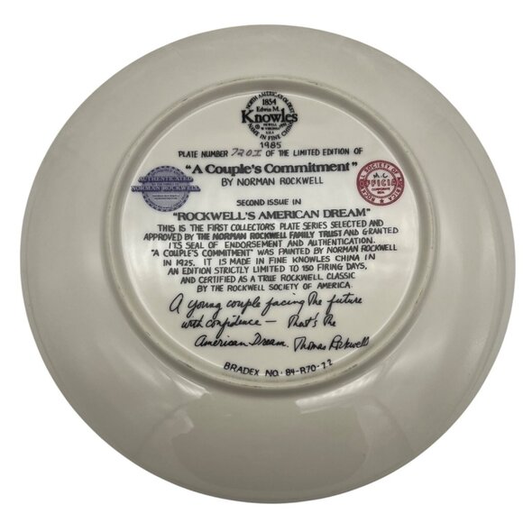 1985 Knowles Norman Rockwell Plate A Couples Commitment 8.5" Bradex 84-R70-7.2 - Picture 3 of 6